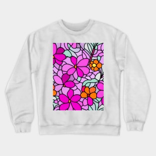 Pink and orange Flower Abstract Art - Stained Glass Crewneck Sweatshirt